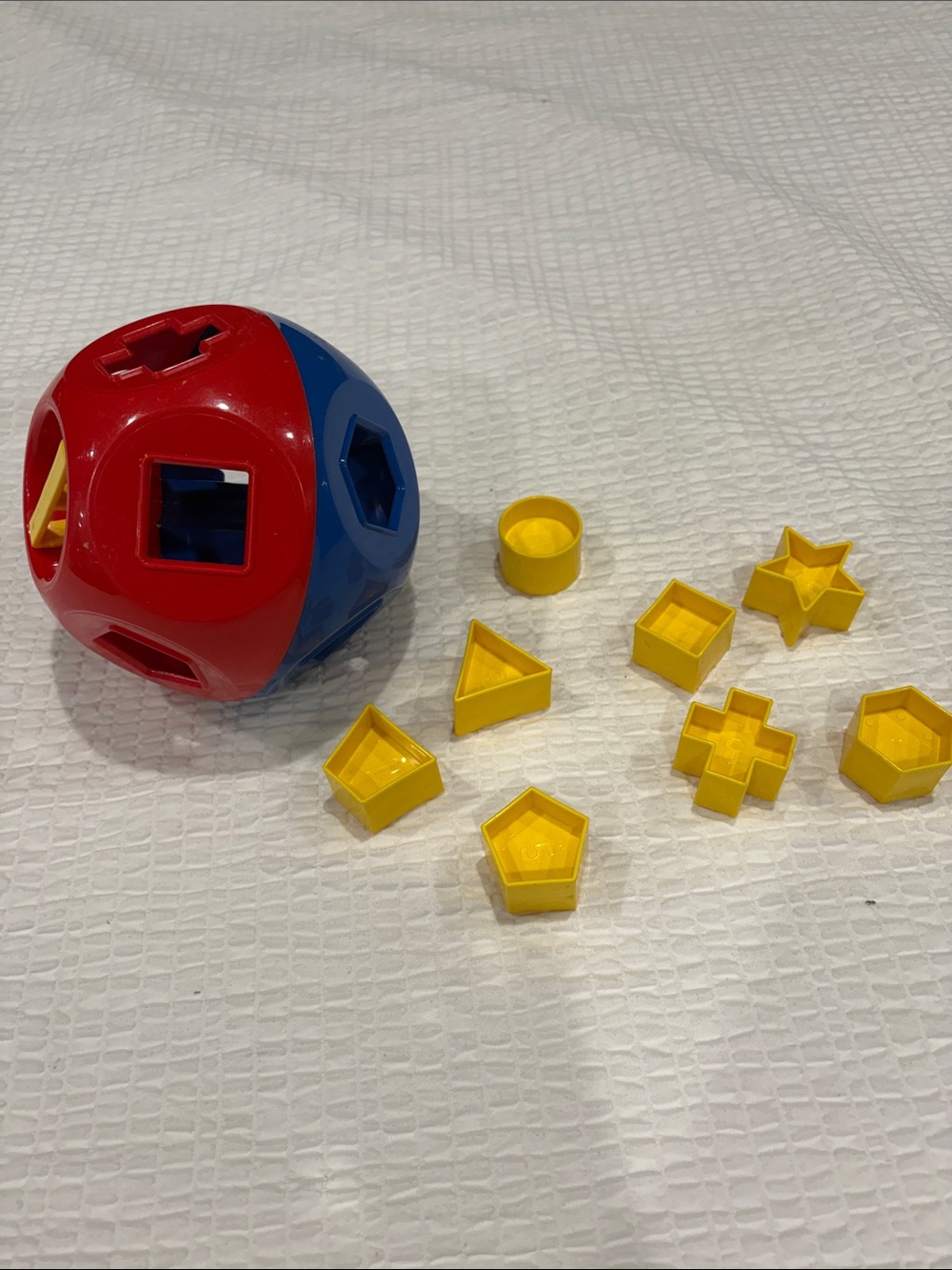 Tupperware Shape Sorter Ball Toy - Red/Blue with 8 Yellow Shapes